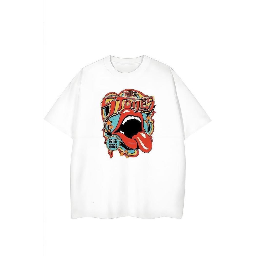 SHEIN Rolling Stones Graphic Tee Size L White Band T-Shirt Some Girls Tour 2022